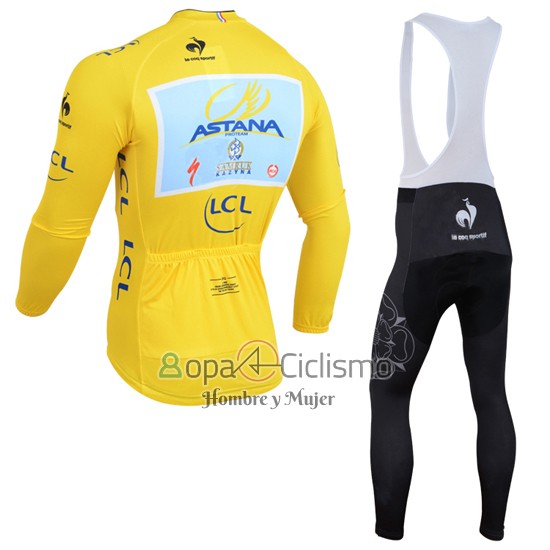 Astana Lider Ropa Ciclismo Culotte Largo 2014 Hombre Mangas Largas AMarillo